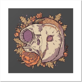 Autumn Barn Owl Skull Posters and Art